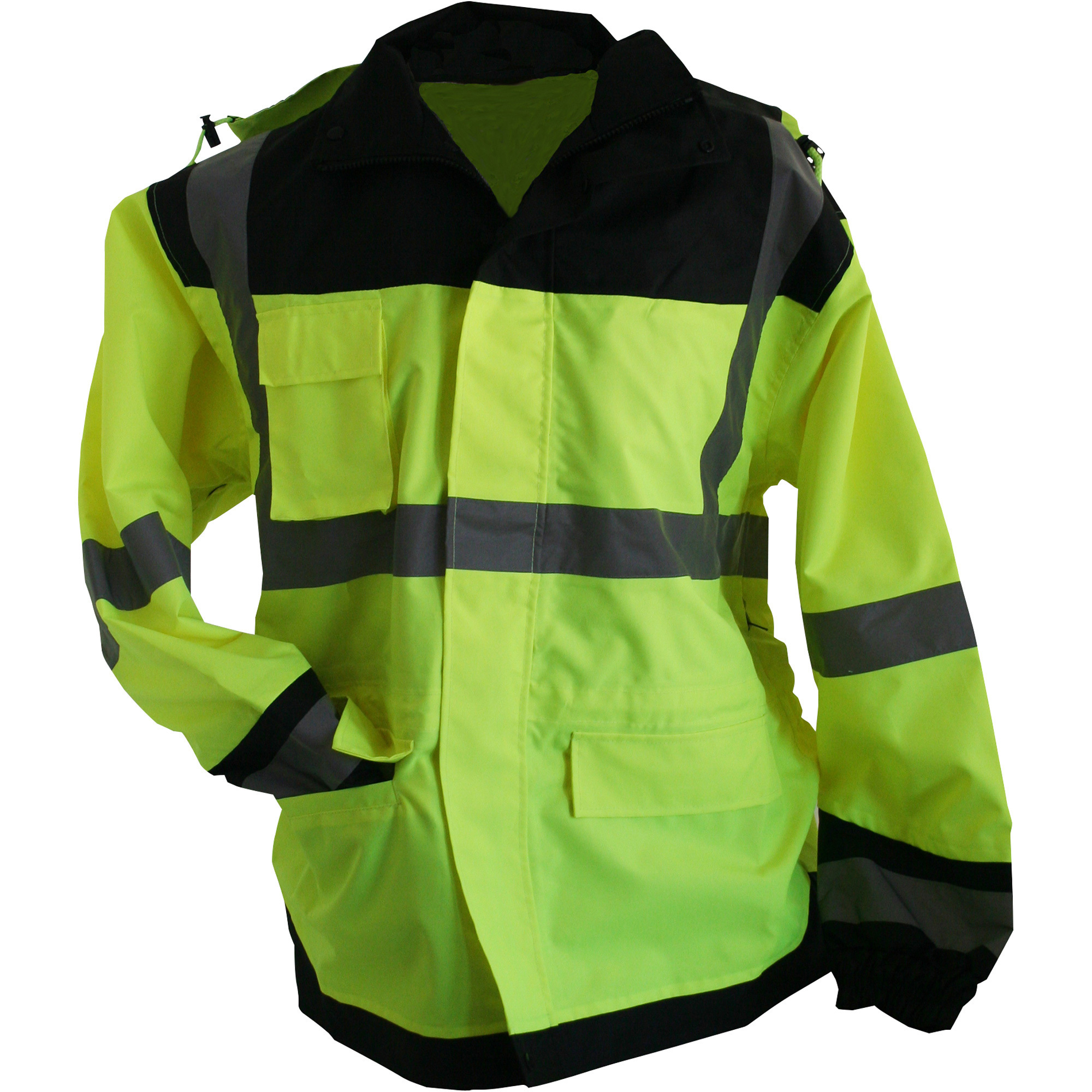 Forester Men's Class 3 High-Visibility Lightweight Hooded Rain Jacket, Green/Black